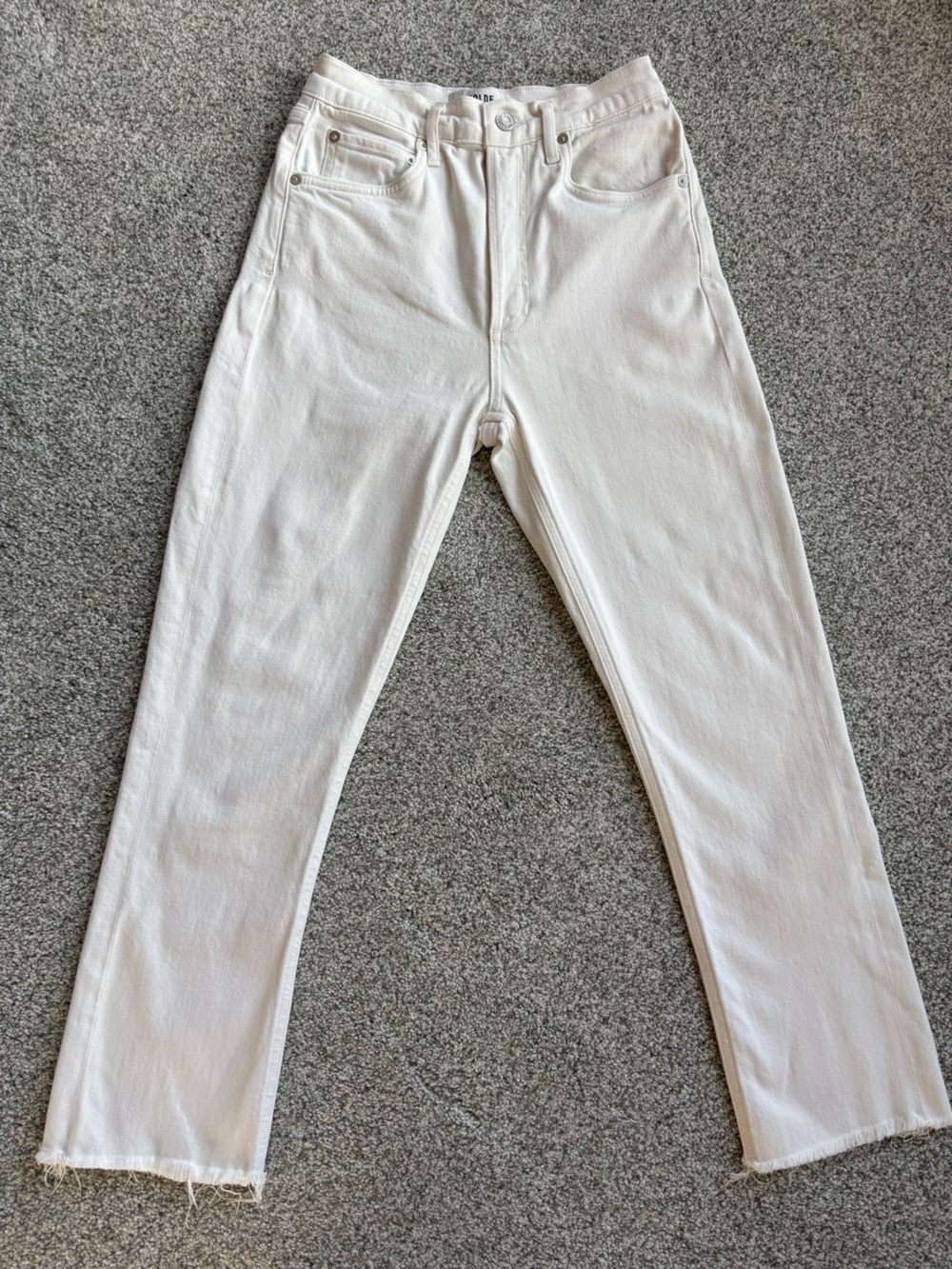 AGOLDE Riley Crop Jeans 25 Blurred White High Rise Straight Raw Hem